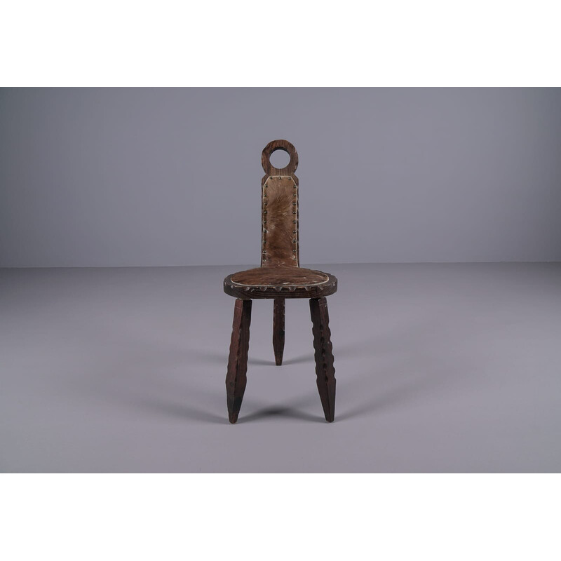 Vintage 3-legged Brutalist rustic sculptured chair, France 1960s