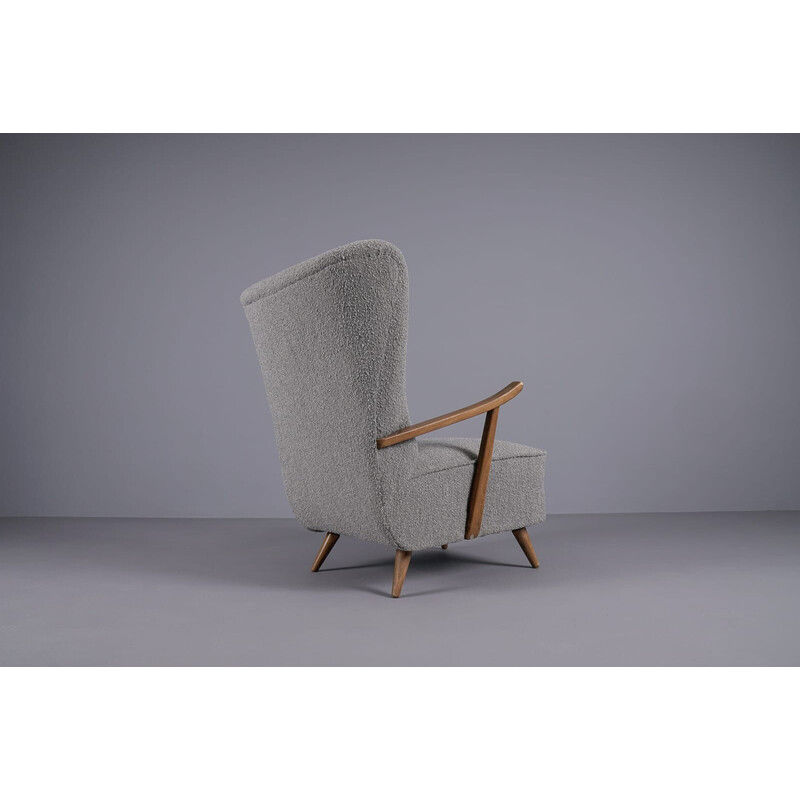 Coppia di poltrone wingback vintage in tessuto boucle grigio, anni '50