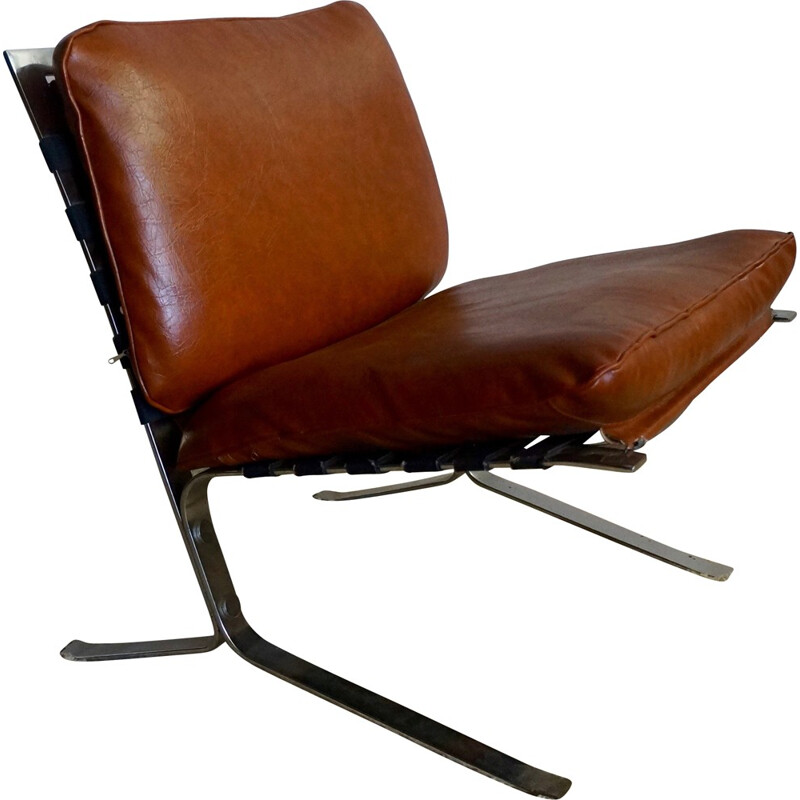 Fauteuil "Joker" marron en simili cuir, Olivier MOURGUE - 1960