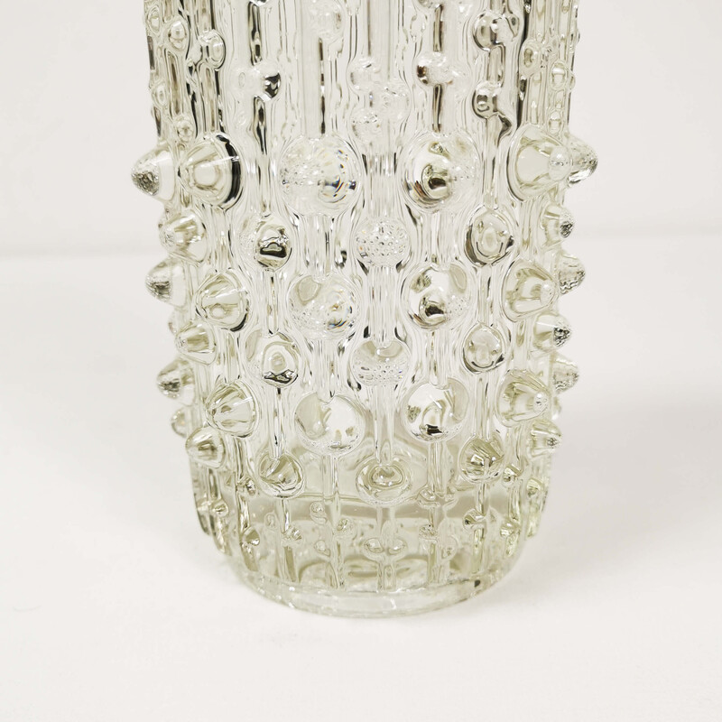 Jarrón de cristal vintage de F. Pecena para Huta Hermanowa, Checoslovaquia años 70