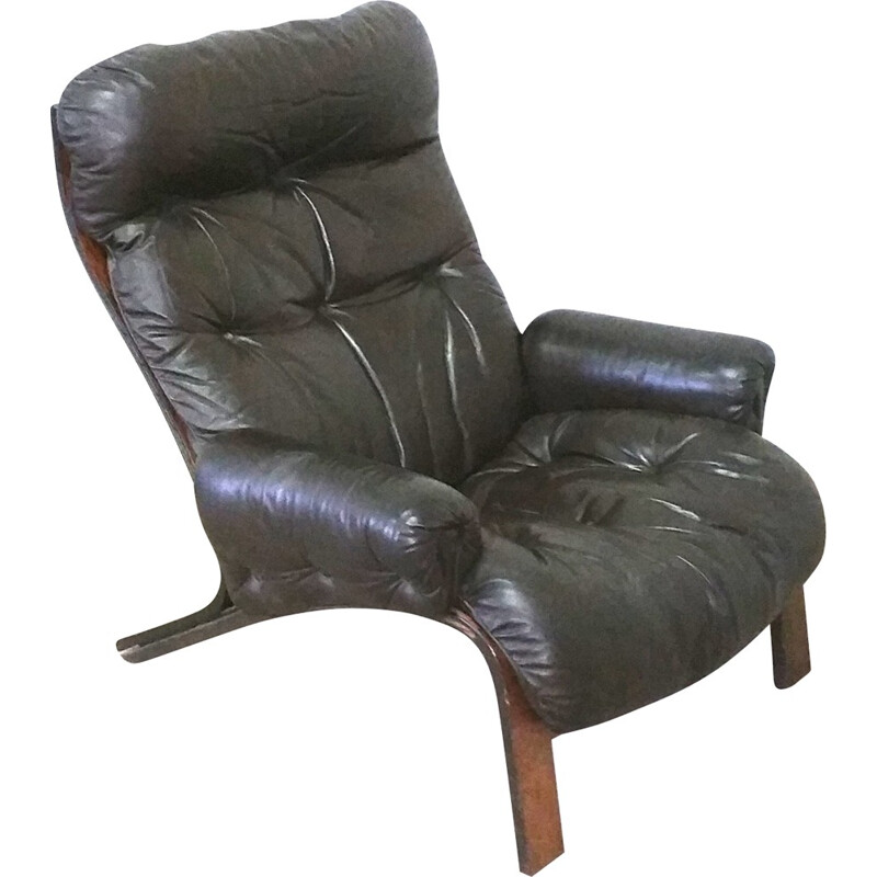 RyBo leather and rosewood armchair, Oddvin RYKKEN - 1970s