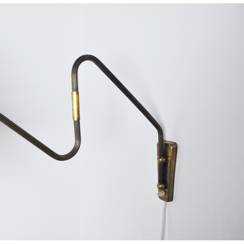 Danish vintage brass swing arm wall lamp, 1950s