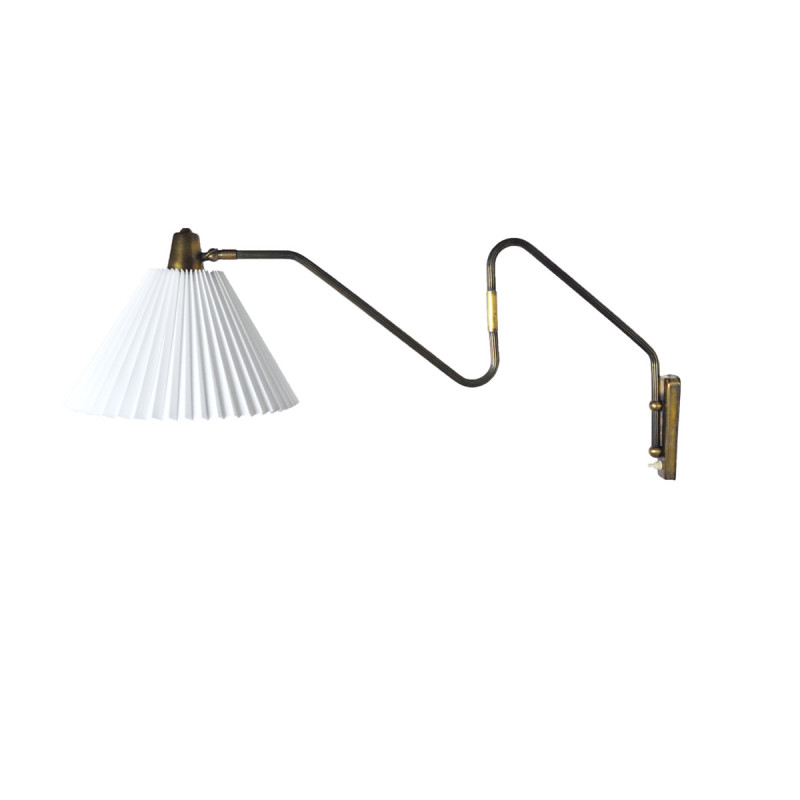 Danish vintage brass swing arm wall lamp, 1950s