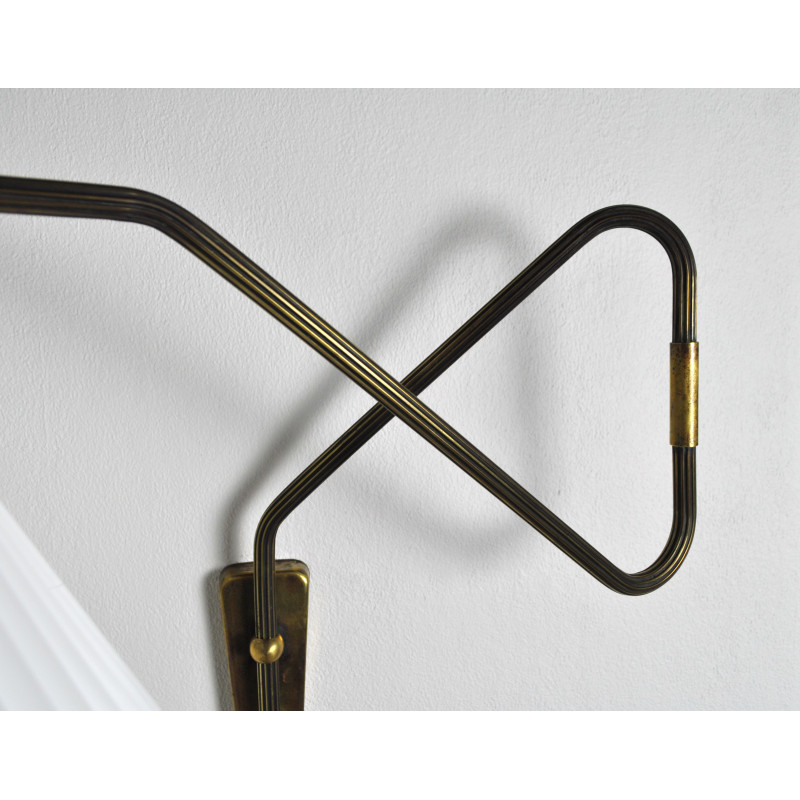 Danish vintage brass swing arm wall lamp, 1950s