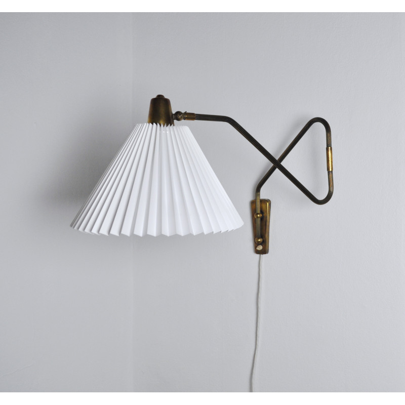 Danish vintage brass swing arm wall lamp, 1950s