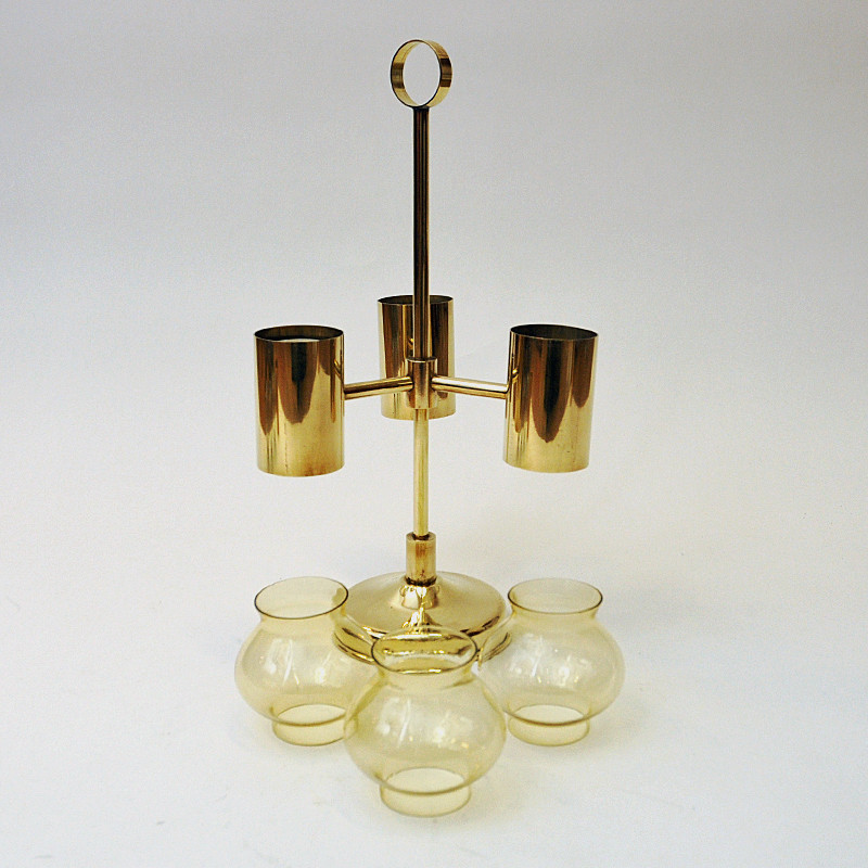 Norwegian vintage brass candlestick with three arms by Odel Messing, 1960s