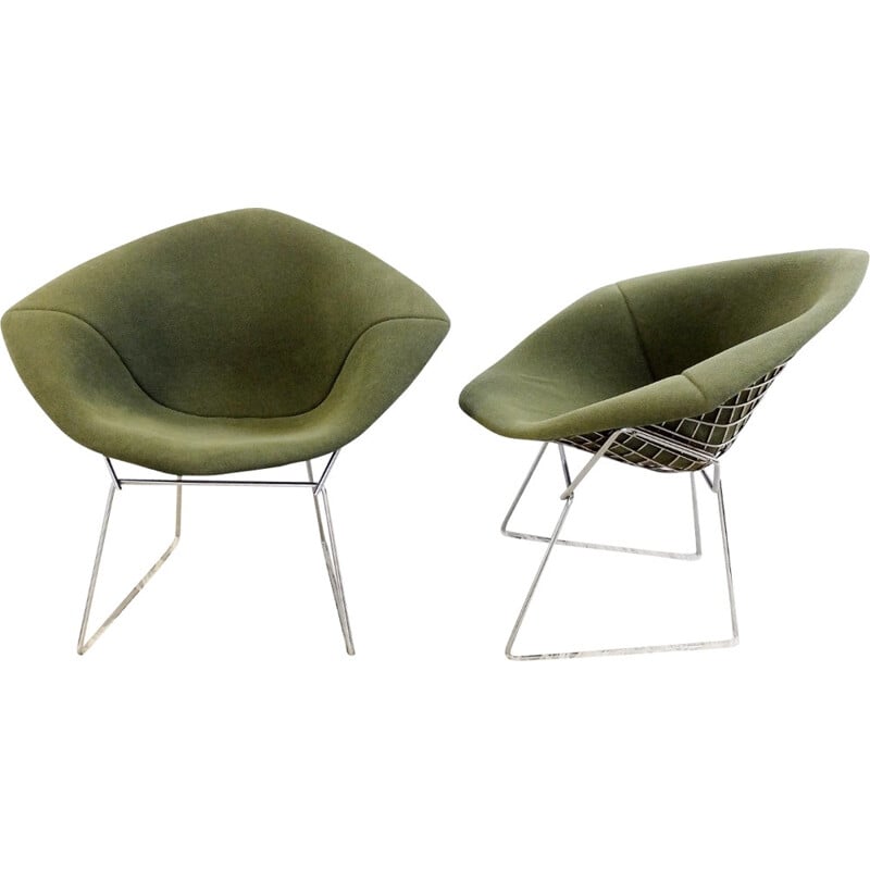 Pair of "diamond" model armchairs in green, Harry BERTOIA - 1970s