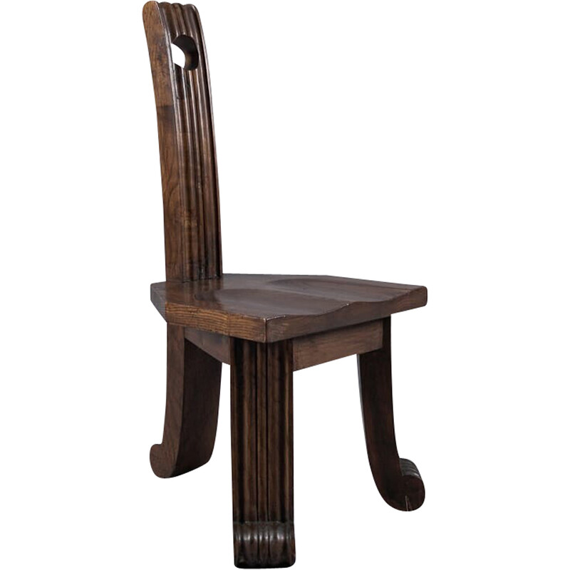Vintage rustieke Brutalistische gebeeldhouwde houten stoel, 1940-1950