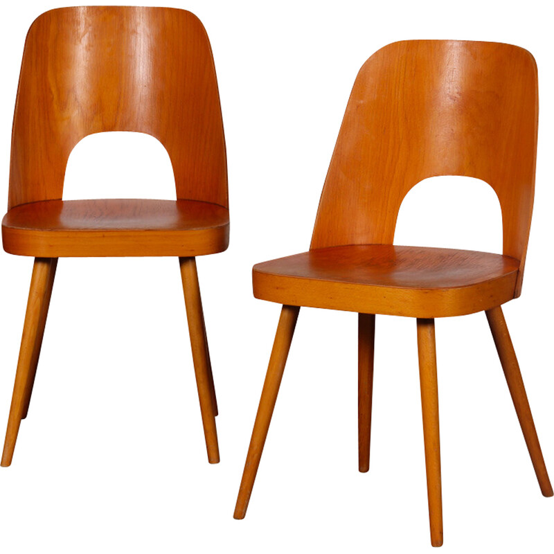 Pair of vintage wooden chairs by Oswald Haerdtl for Ton, Czechoslovakia 1960