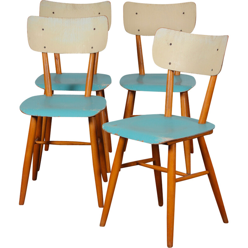 Set of 4 vintage chairs by Ton, Czech Republic 1960