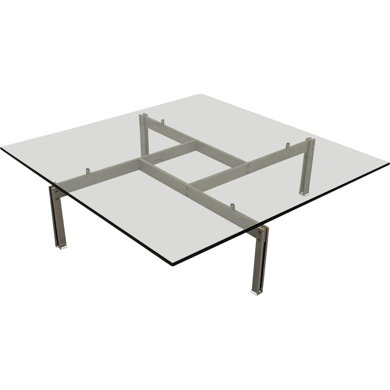 Vintage brushed steel and glass Onda coffee table by Giovanni Offredi for Saporiti, 1970s