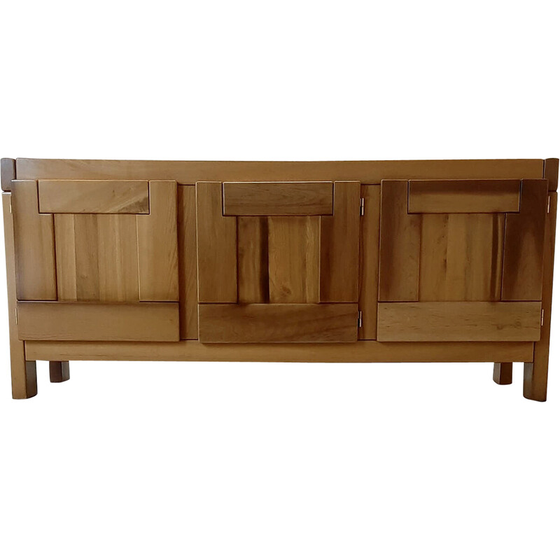 Vintage solid elmwood sideboard by Roland Haeusler for Maison Regain, 1970s