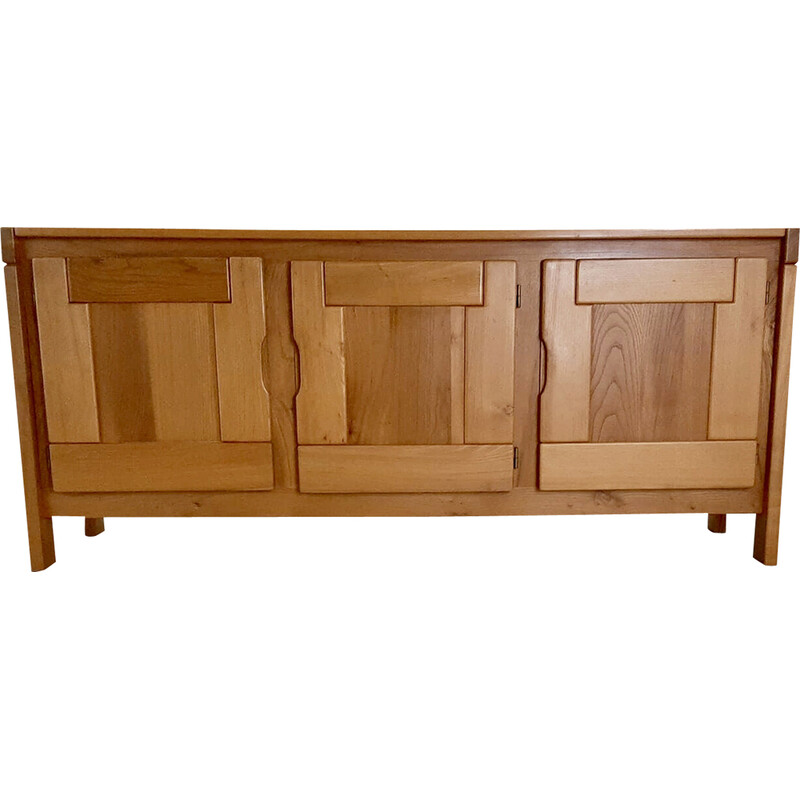 Vintage solid elmwood sideboard by Roland Haeusler for Maison Regain, 1970s