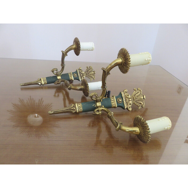 Pair of vintage Lucien Gau wall lamps in solid bronze gilded with bright gold