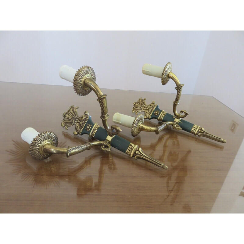Pair of vintage Lucien Gau wall lamps in solid bronze gilded with bright gold