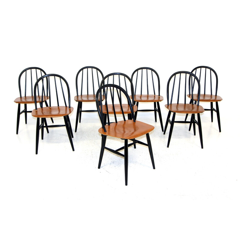 Set of 8 vintage Fanett chairs by Ilmari Tapiovaara for Edsbyverken, Sweden 1960
