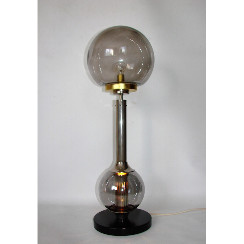 Vintage nickel-plated steel and glass table lamp, 1970s