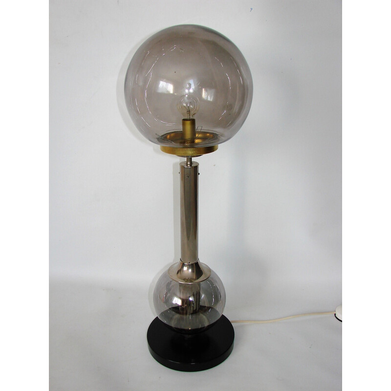 Vintage nickel-plated steel and glass table lamp, 1970s