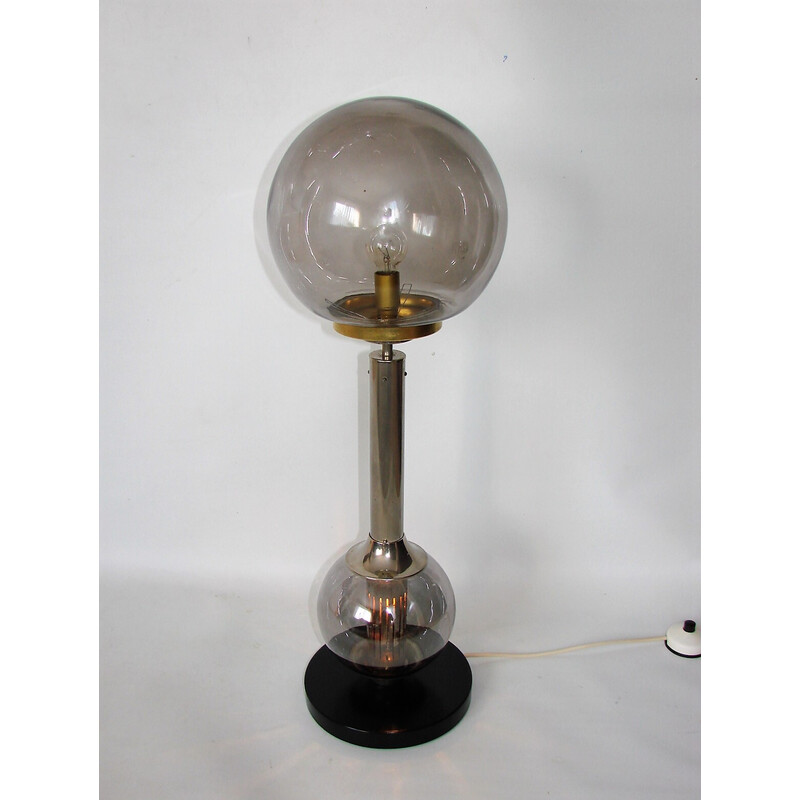 Vintage nickel-plated steel and glass table lamp, 1970s