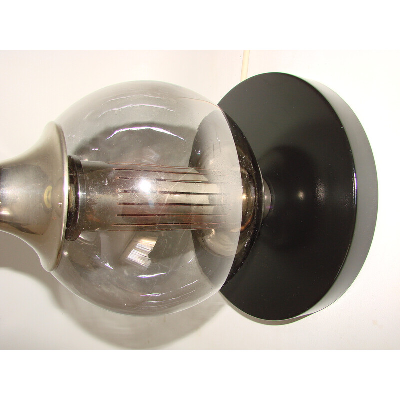 Lámpara de mesa vintage de acero niquelado y cristal, años 70