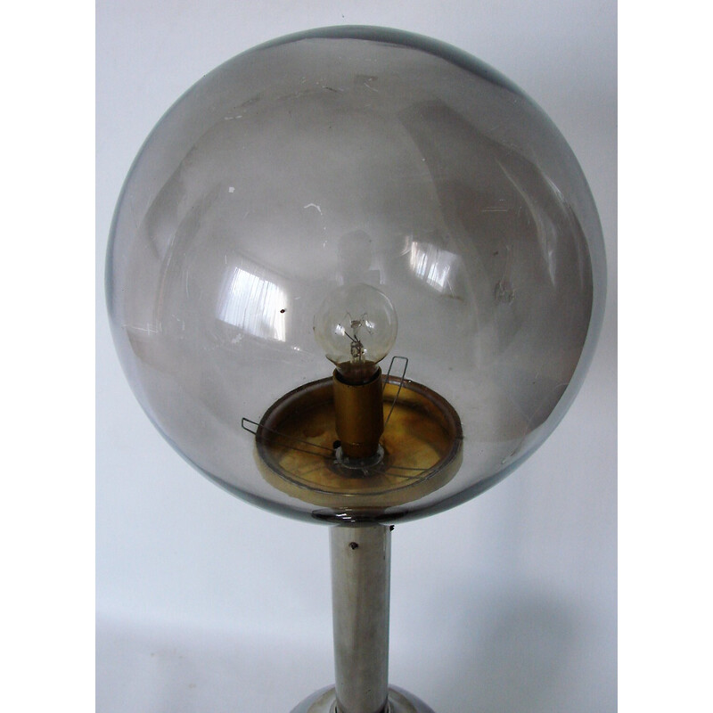 Lampada da tavolo vintage in acciaio nichelato e vetro, anni '70