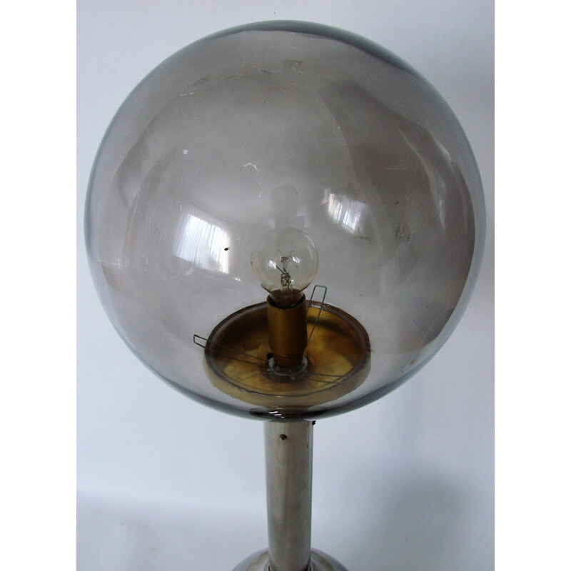 Vintage nickel-plated steel and glass table lamp, 1970s