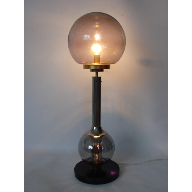 Vintage nickel-plated steel and glass table lamp, 1970s