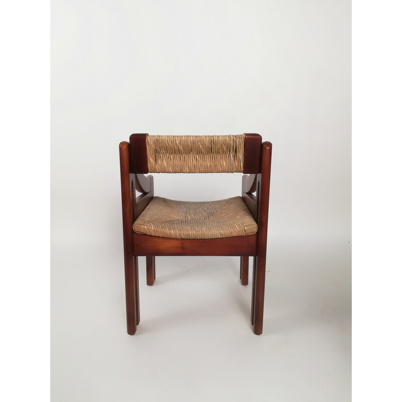 Set of 4 mid-century Brutalist pine and straw chairs by Fratelli Montina, Italy 1960s