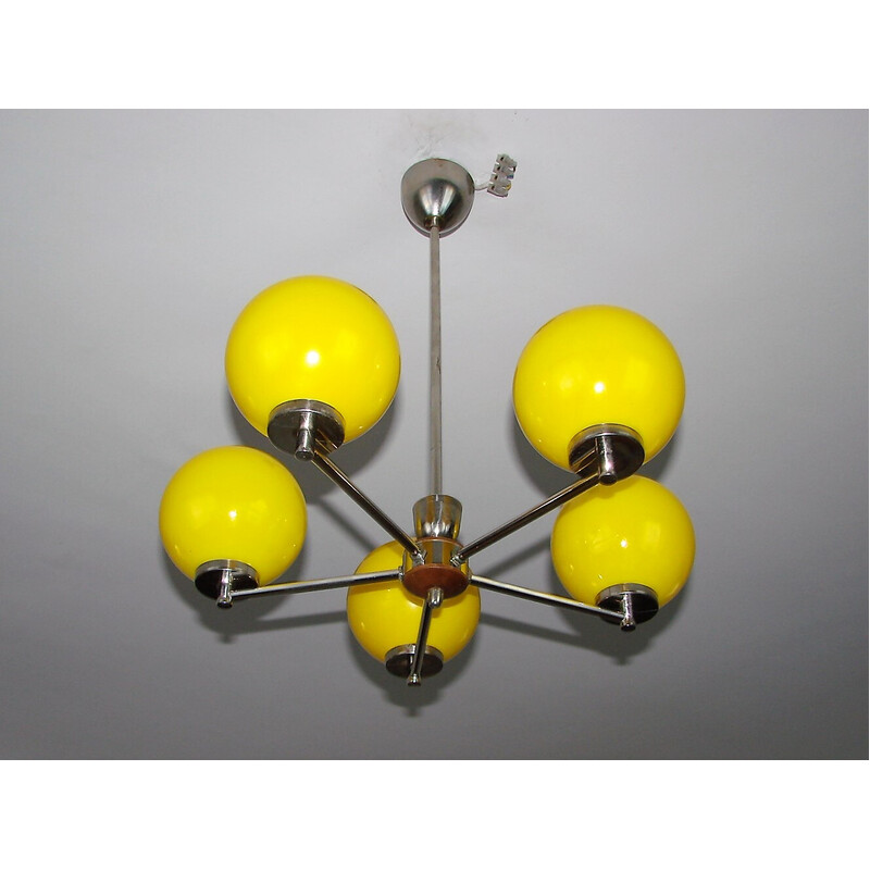 Vintage nickel-plated metal and glass chandelier, 1960s