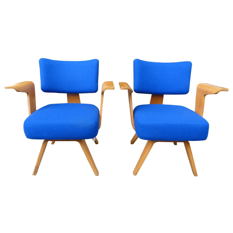 Pair of royal blue armchairs, Cor ALONS - Version 1946