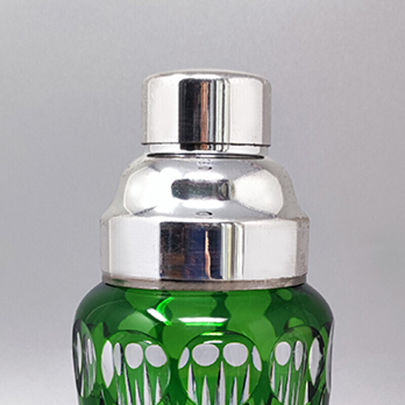 Vintage green Bohemian crystal glass cocktail shaker, Italy 1960s