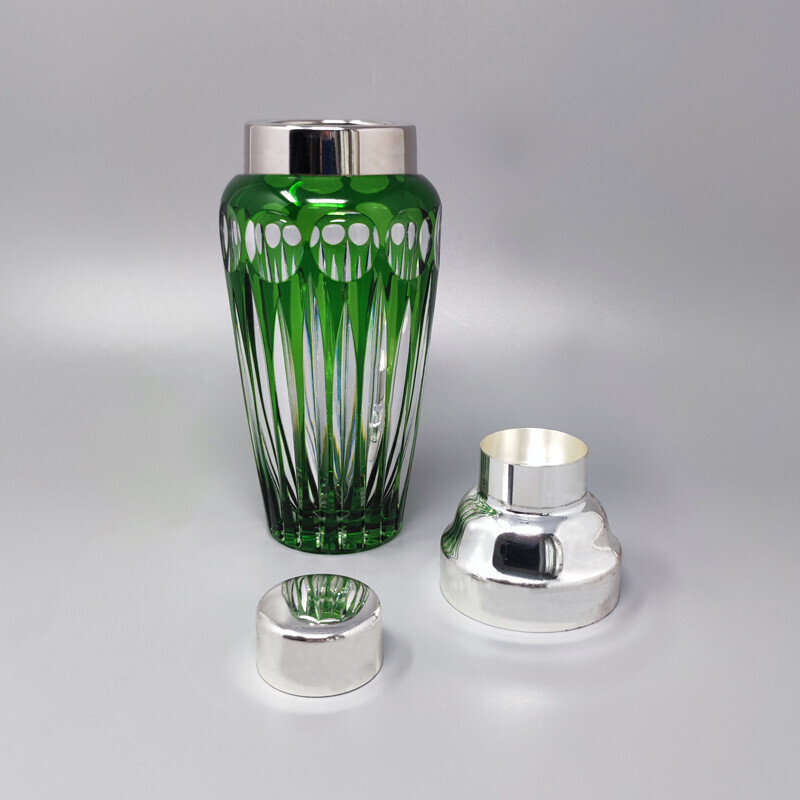 Vintage green Bohemian crystal glass cocktail shaker, Italy 1960s