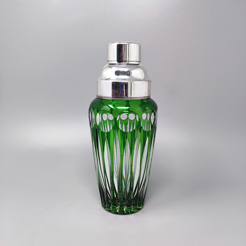 Vintage green Bohemian crystal glass cocktail shaker, Italy 1960s