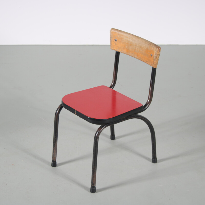 Metal vintage children chair by Willy van der Meeren for Tubax, Belgium 1950s