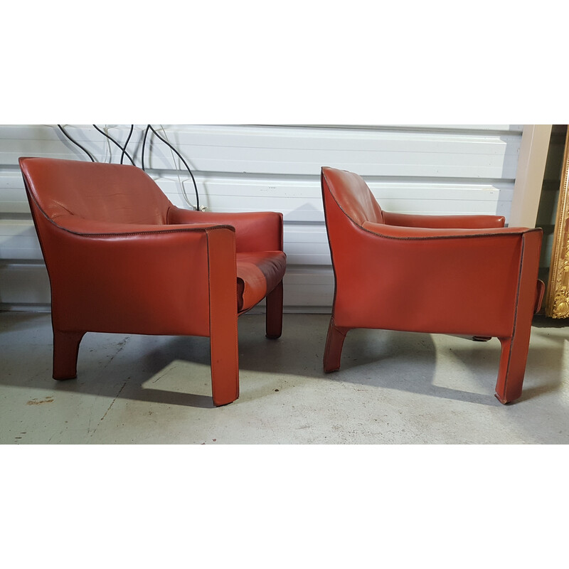 Paar vintage Cab 415 lederen fauteuils van Mario Bellini voor Cassina