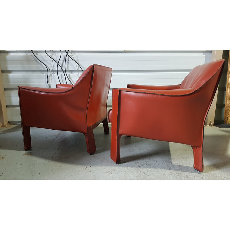 Paar vintage Cab 415 lederen fauteuils van Mario Bellini voor Cassina
