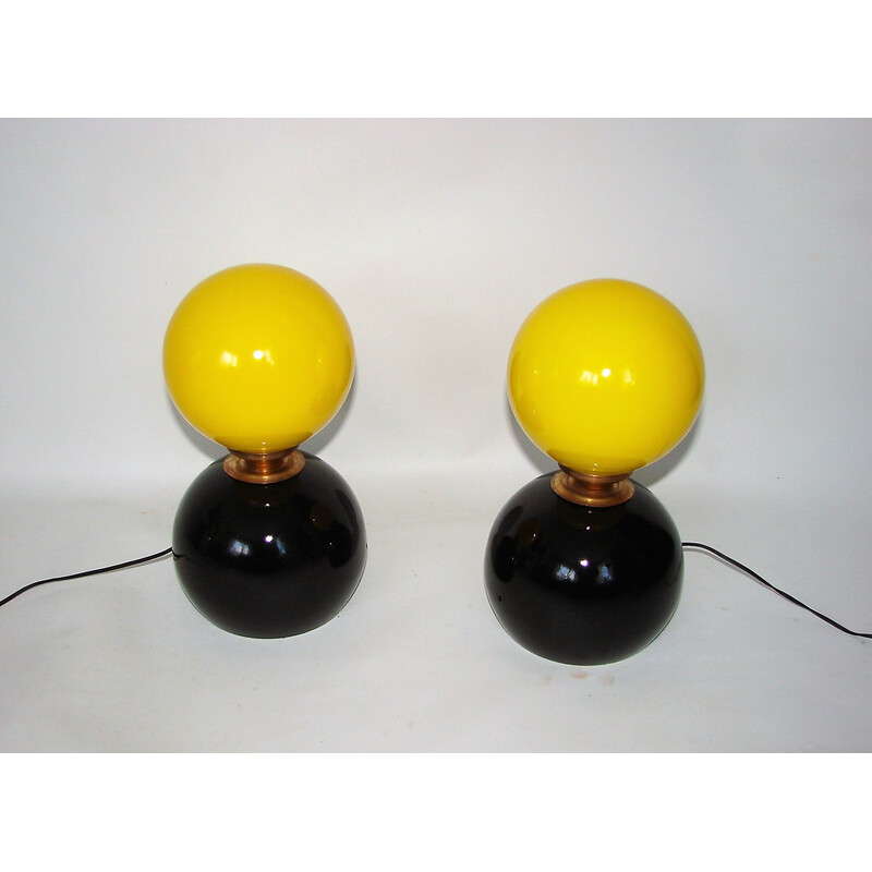 Pair of vintage metal and glass lamps Modern, 1970s