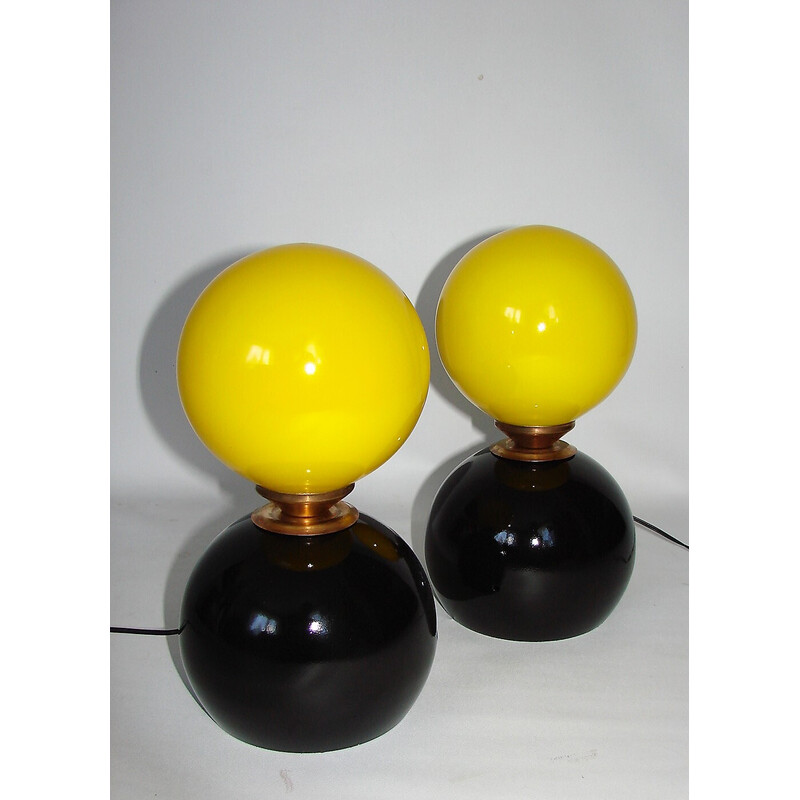 Pair of vintage metal and glass lamps Modern, 1970s