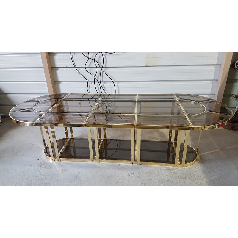 Vintage brass and smoked glass table, 1970