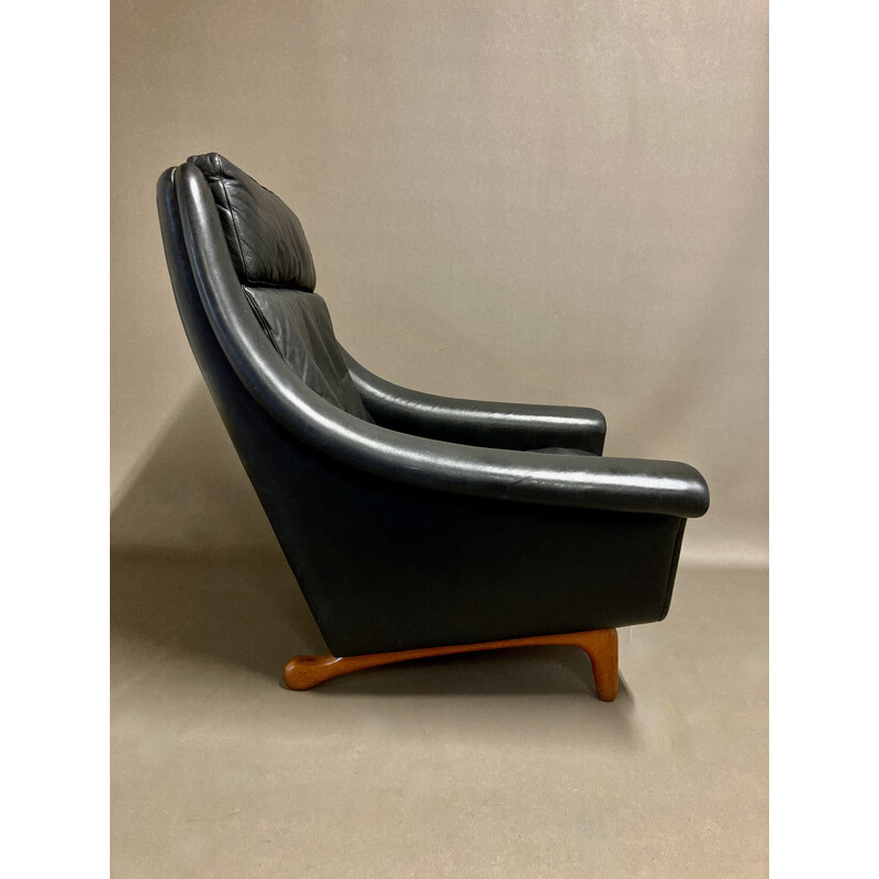 Vintage zwart lederen fauteuil van Aage Christiansen, 1950