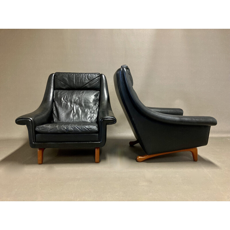 Sillón vintage de cuero negro de Aage Christiansen, 1950