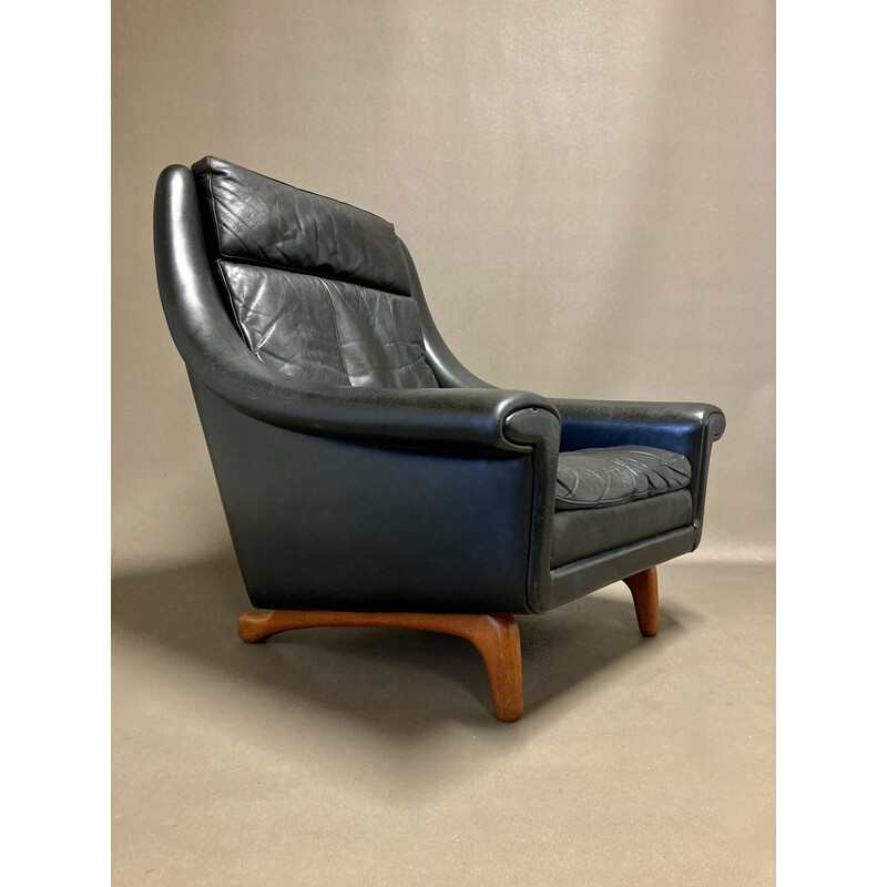 Vintage black leather armchair by Aage Christiansen, 1950