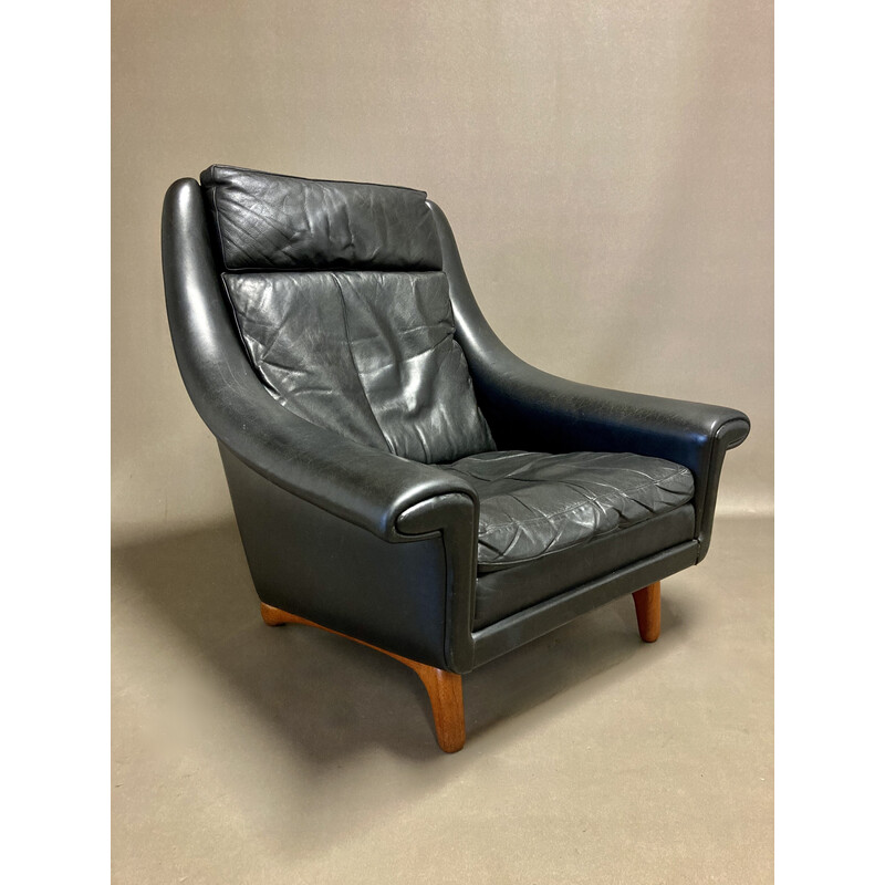 Vintage black leather armchair by Aage Christiansen, 1950