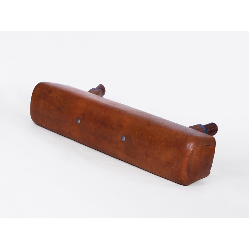 Vintage gymnastic leather pommel horse bench, Czechoslovakia 1930s