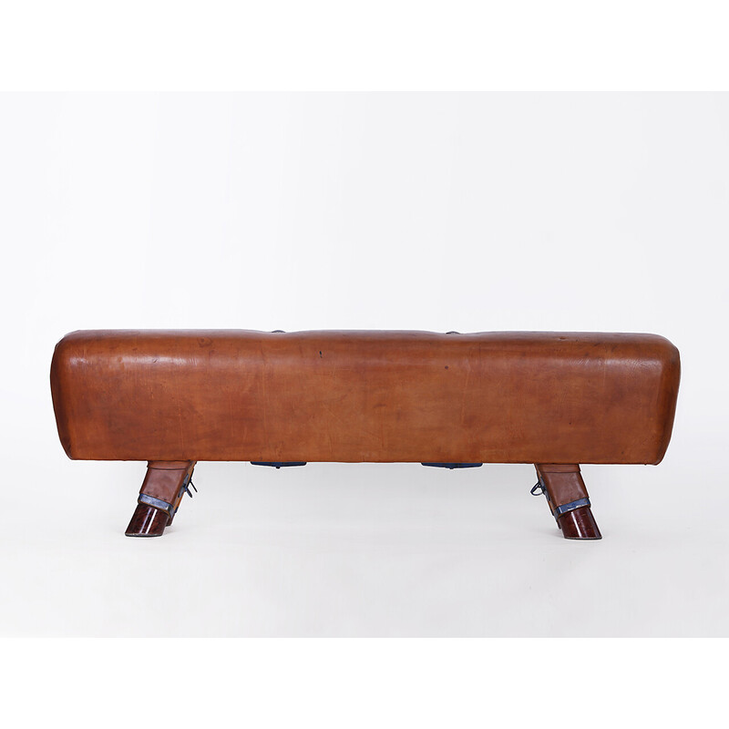 Vintage gymnastic leather pommel horse bench, Czechoslovakia 1930s