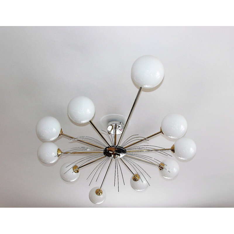 Vintage brass and glass chandelier, 1970s