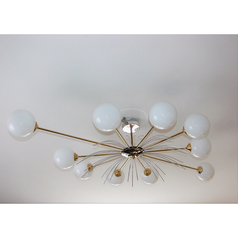 Vintage brass and glass chandelier, 1970s