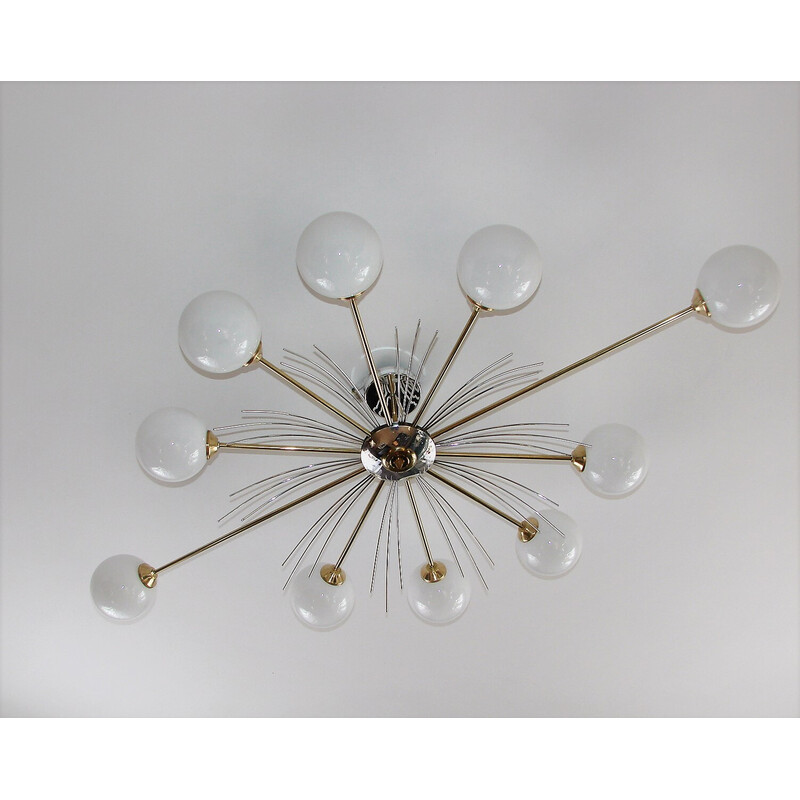 Vintage brass and glass chandelier, 1970s