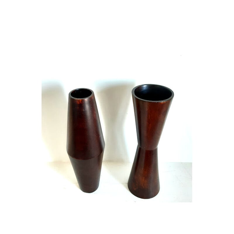Paire de vases vintage en bois