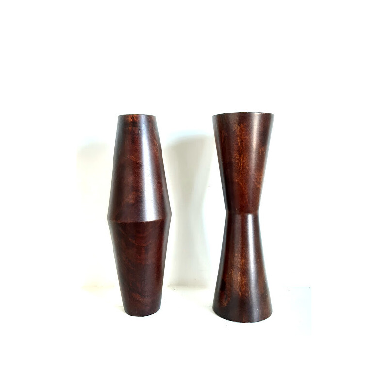 Pair of vintage wood vases